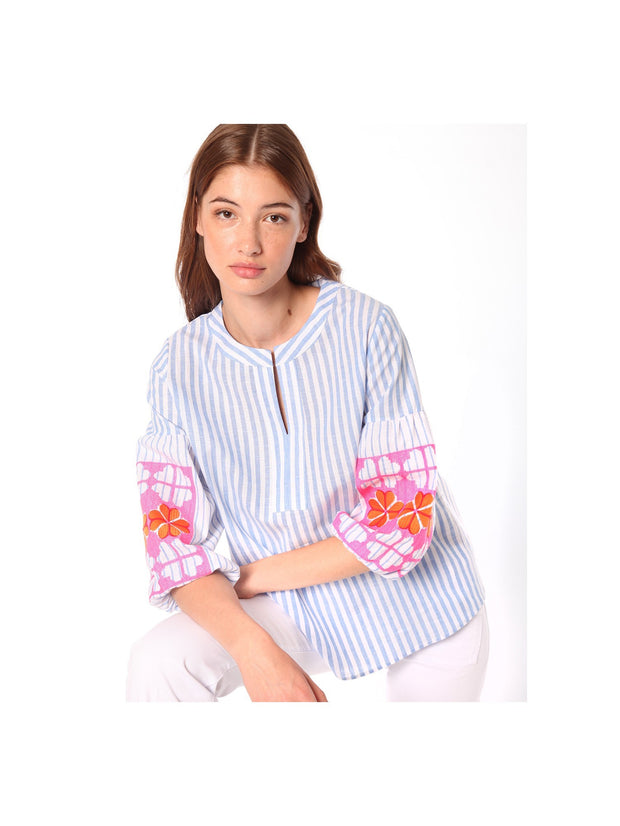 Kaya Striped Embroidered Blouse