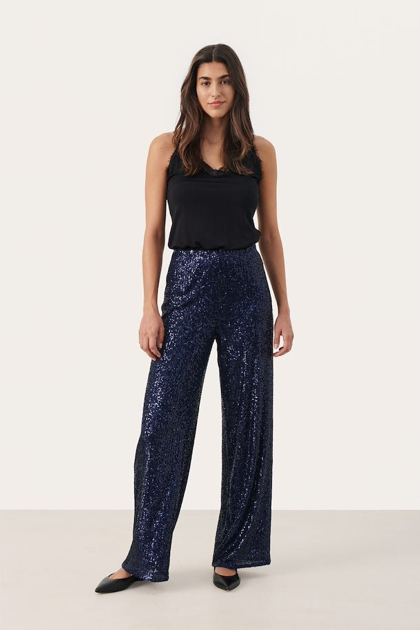 Tatiana Sequin Palazzo Trousers - Midnight Sail