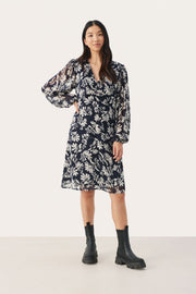 Fionia Dress - Dark Navy Stencil Flower