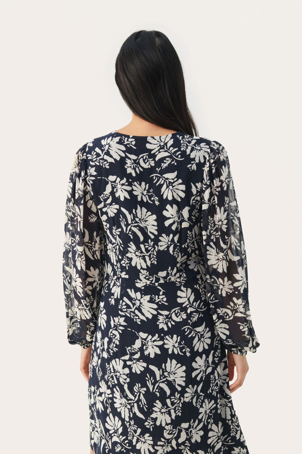 Fionia Dress - Dark Navy Stencil Flower