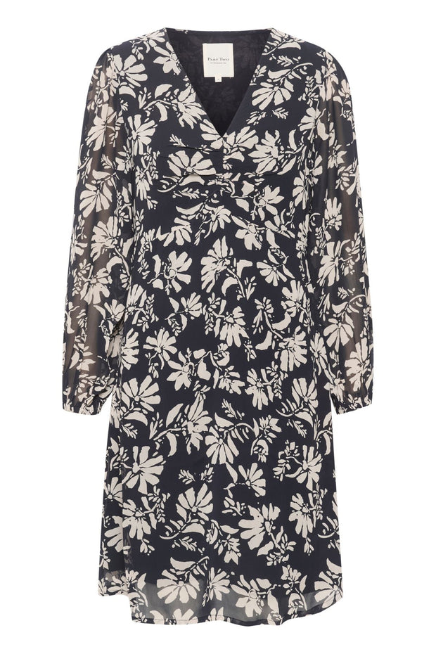 Fionia Dress - Dark Navy Stencil Flower