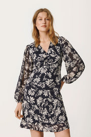 Fionia Dress - Dark Navy Stencil Flower