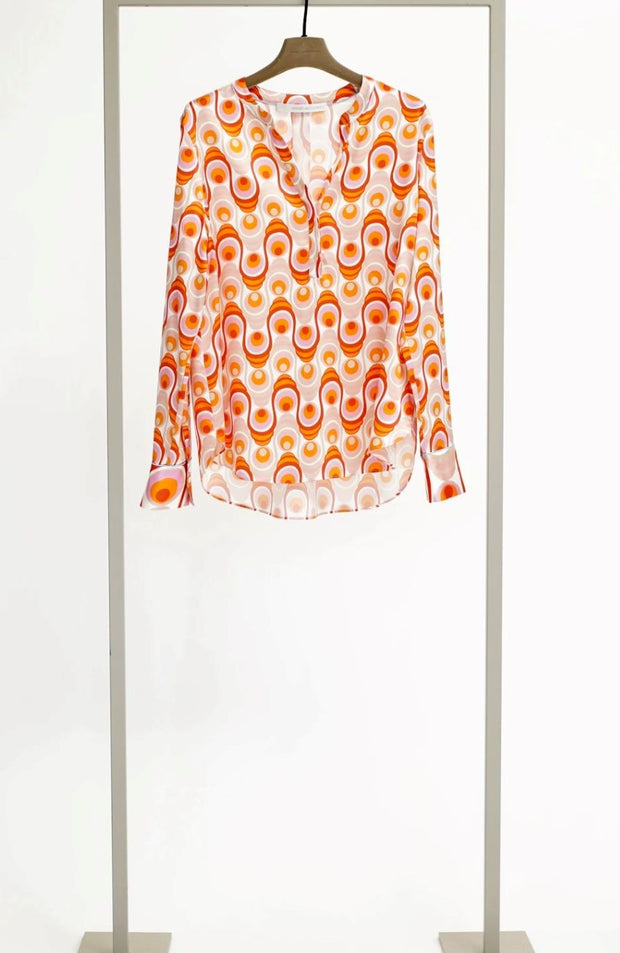 Red and Orange Silk Blouse