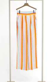 Coral, Pink & Blue Striped Silk Trousers