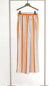Coral, Pink & Blue Striped Silk Trousers